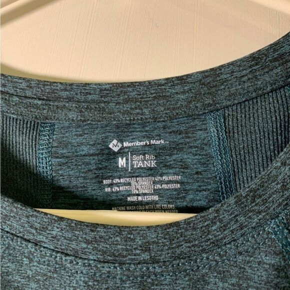 Members Mark Medium Astro Teal‎ Heather Soft Rib Cropped Tank Top - Picture 4 of 5